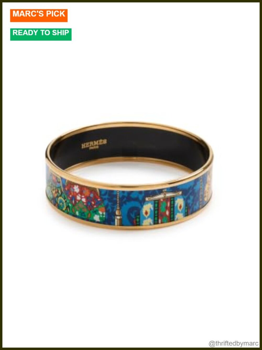 Hermes Enamel Wide Bangle Bracelet